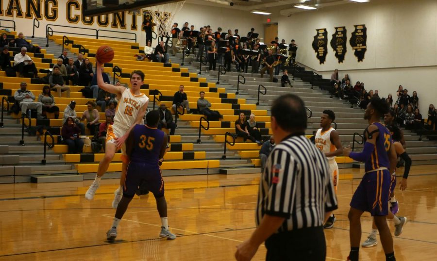 Senior Ethan Helwig going up for a lay-up early in the second quarter. 