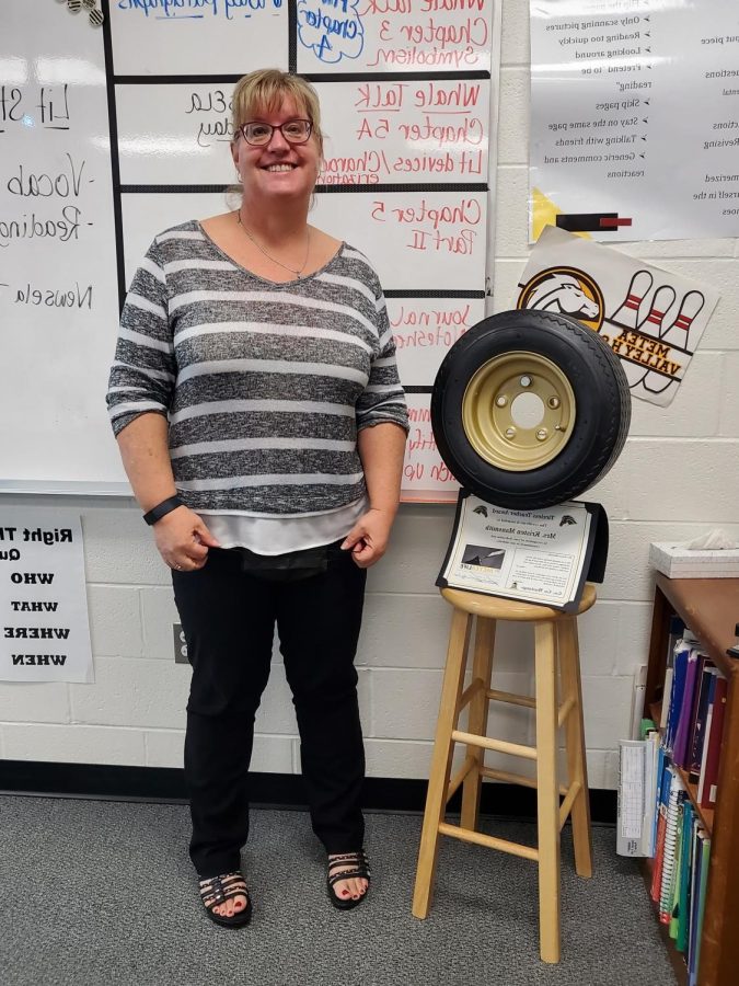 English teacher and bowling coach Mrs. Kristen Mansmith won the Tireless Teacher Award. 