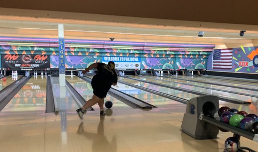 Senior Sydney Lewis goes to bowl a 680 at the match against DeKalb.