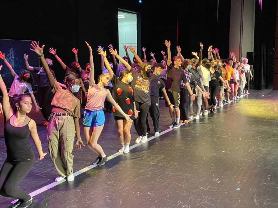 Metea theater students practice for A Chorus Line.