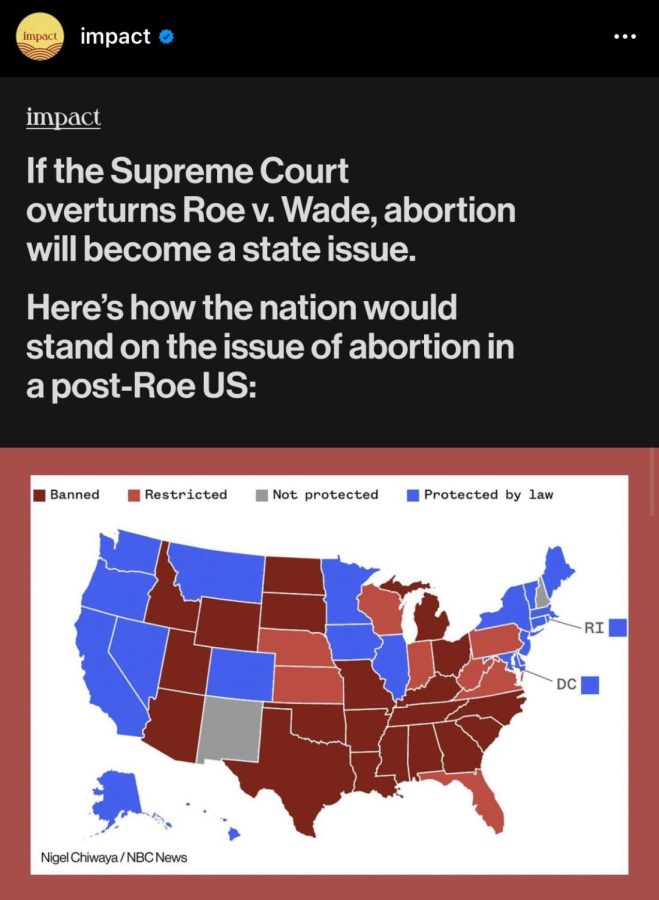 User impact, from Instagram, created a post regarding accessibility to abortions in the United States post-Roe.