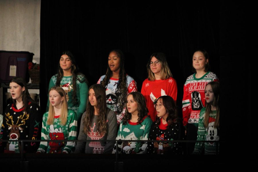 The girls Chorus in their  Christmas sweaters