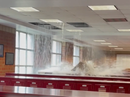 A pipe burst at Neuqua Valley high school last winter, causing damage in the school. Indian Prairie is asking the community to approve a limiting tax rate increase to hire additional mental health professionals and address building needs.

