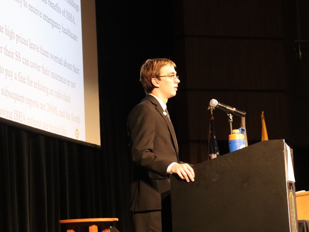 Riley Gallagher(12) pictured getting ready to speak.