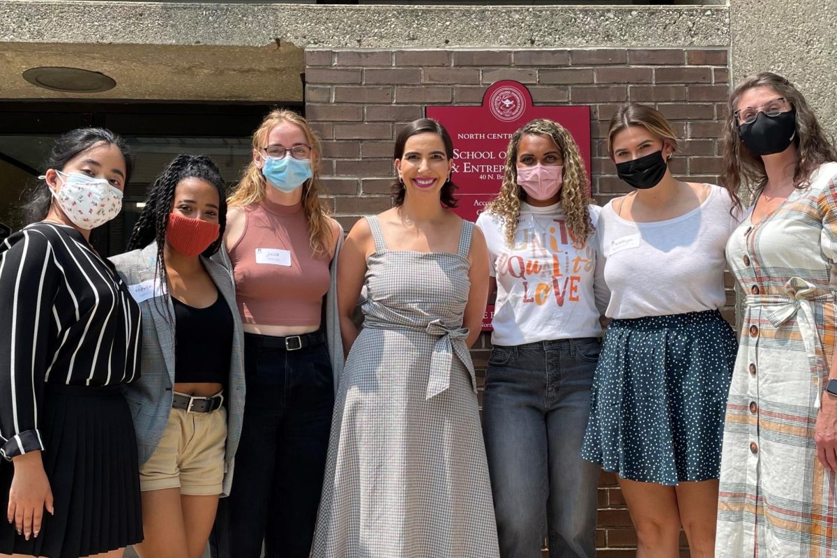 Stave-Murray (Camile Alanis, Haven Denson, Julia Babinec, IL Rep Anne Stava-Murray, Mitrese Smith, Kaitlyn Boelter-Eberhardt, Dr. Raleigh Blasdell) The research team presented their findings to Representative Anne Stava-Murray on North Central College’s campus in June 2021