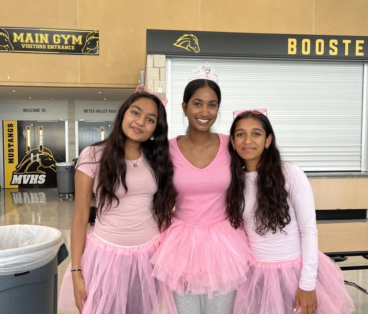 For twin day, freshmen Anika Narala, Ananya Shah, and Sahya Gaddam dress as Sophia Grace and Rosie Mclelland from The Ellen Show.