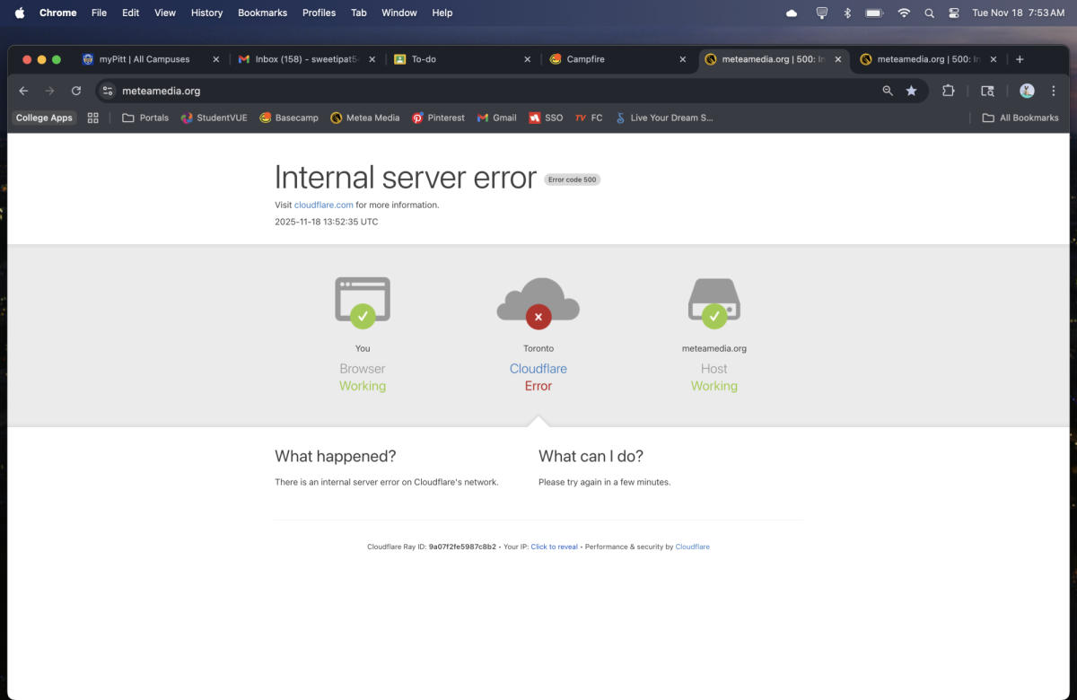 The Metea Media website is unreachable as the Cloudflare issue is being resolved.