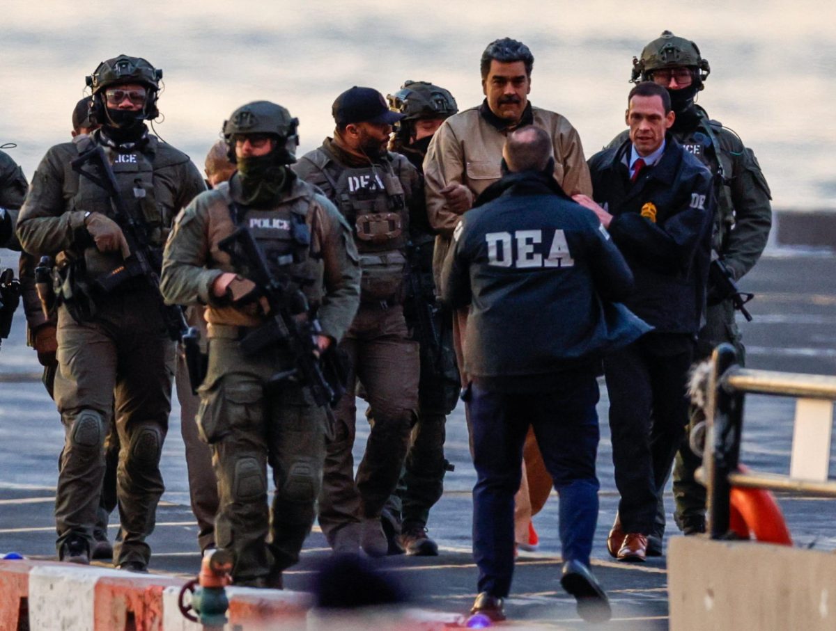 Captured Venezuelan President Nicolas Maduro arrives at the Downtown Manhattan Heliport, as he heads towards the Daniel Patrick Manhattan United States Courthouse for an initial appearance to face U.S. federal charges including narco-terrorism, conspiracy, drug trafficking, money laundering and others in New York City, U.S., January 5, 2026. REUTERS/Eduardo Munoz