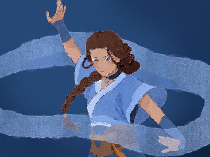 Katara — a waterbending master and Avatar Aang's significant other. 
