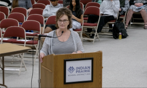 Counsellor Tammy Kurth makes a public comment at IPSD 204 Board of Education meeting. 